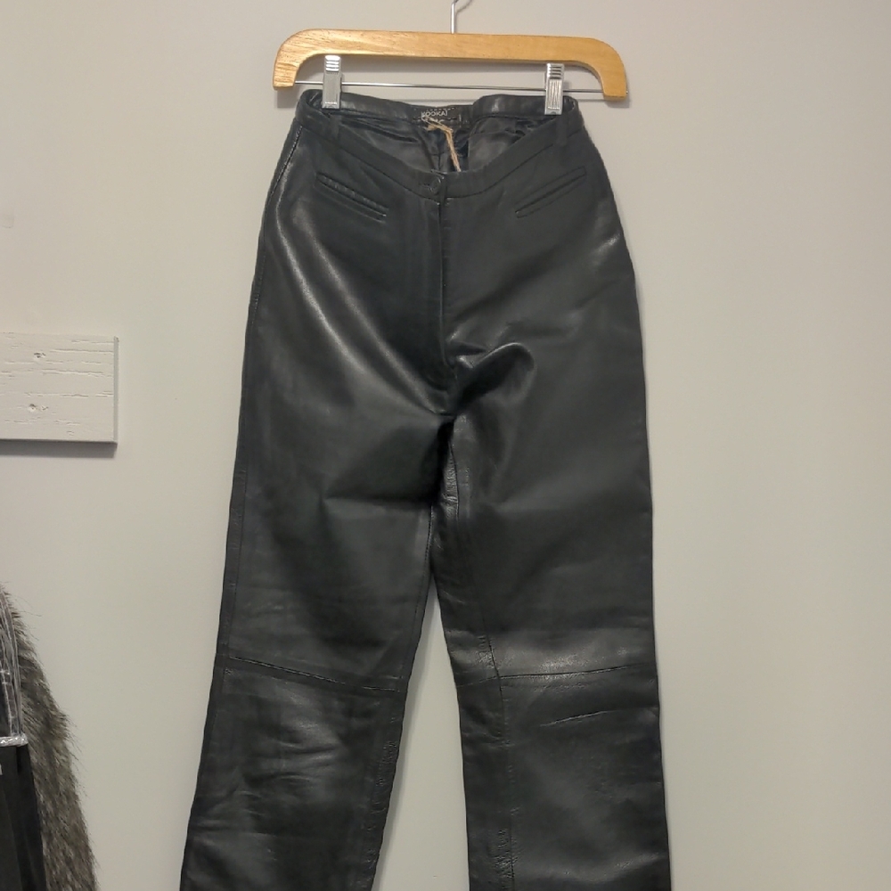 Kookai Black Straight Leg Leather Pants
